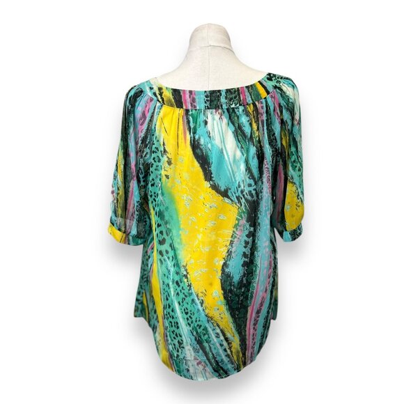 Mushka by Sienna Rose Short Sleeve V Neck Semi Sheer Colorful Sequin Tunic, 1X - Picture 4 of 9
